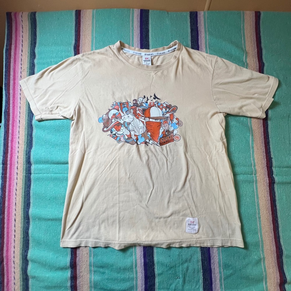 Ecko Unltd Graphic T-Shirt Mens L Tan Beige Doodle Art Streetwear Skater Tee